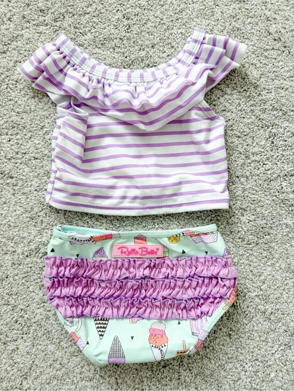 RuffleButts Mint & Lavender Ice Cream Ruffle Swim Set